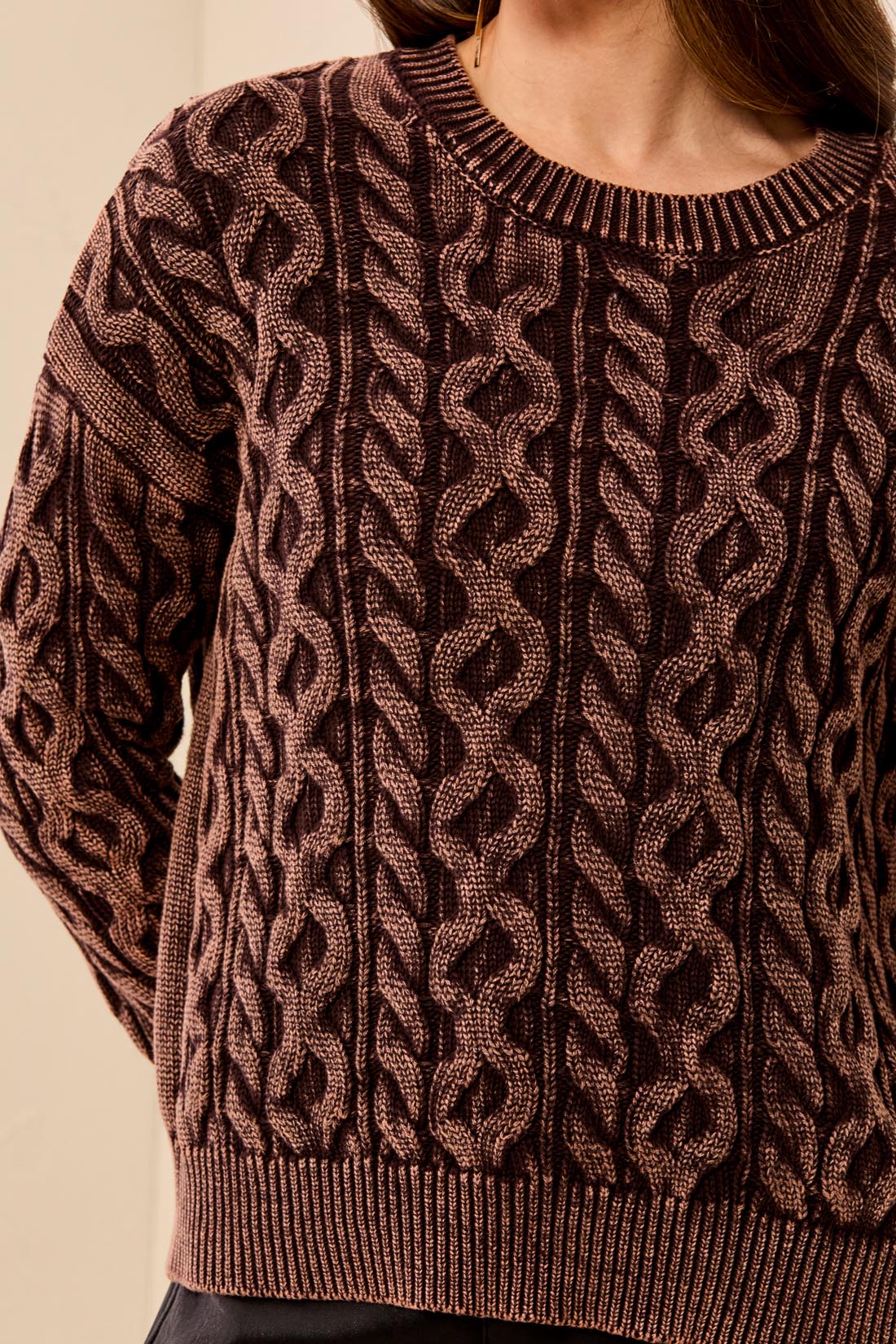 Tribal-Crew Neck Sweater W/Special Wash-6243O-1297-Saddle Brown - The Coach Pyramids