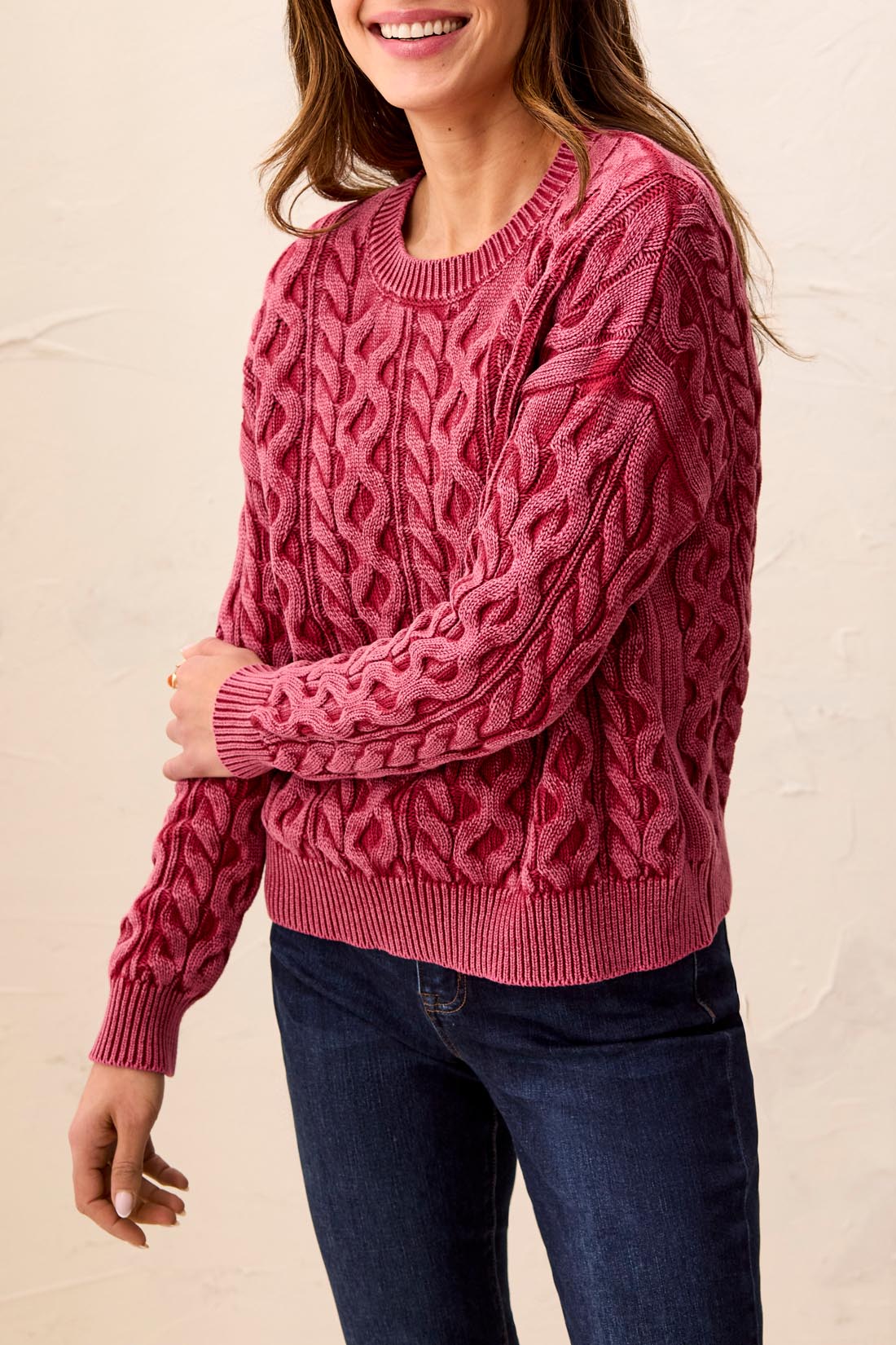Tribal-Crew Neck Sweater W/Special Wash-6243O-3370-Pinot - The Coach Pyramids