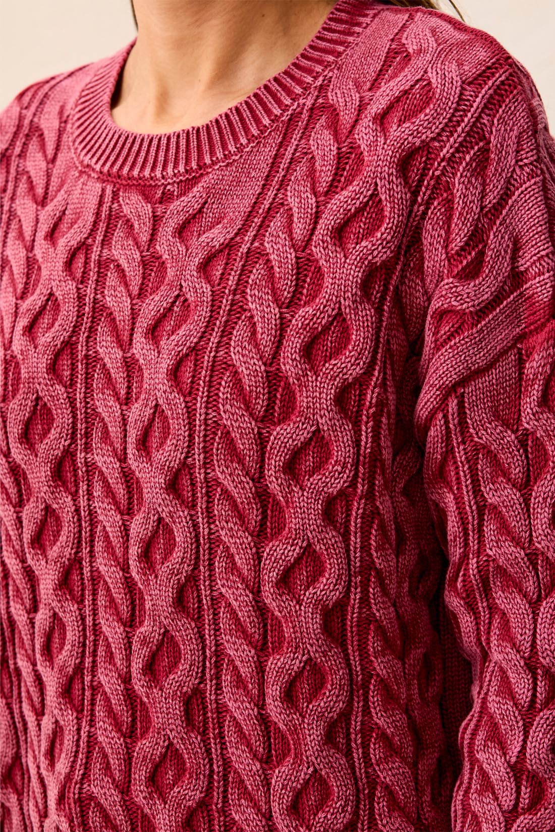 Tribal-Crew Neck Sweater W/Special Wash-6243O-3370-Pinot - The Coach Pyramids
