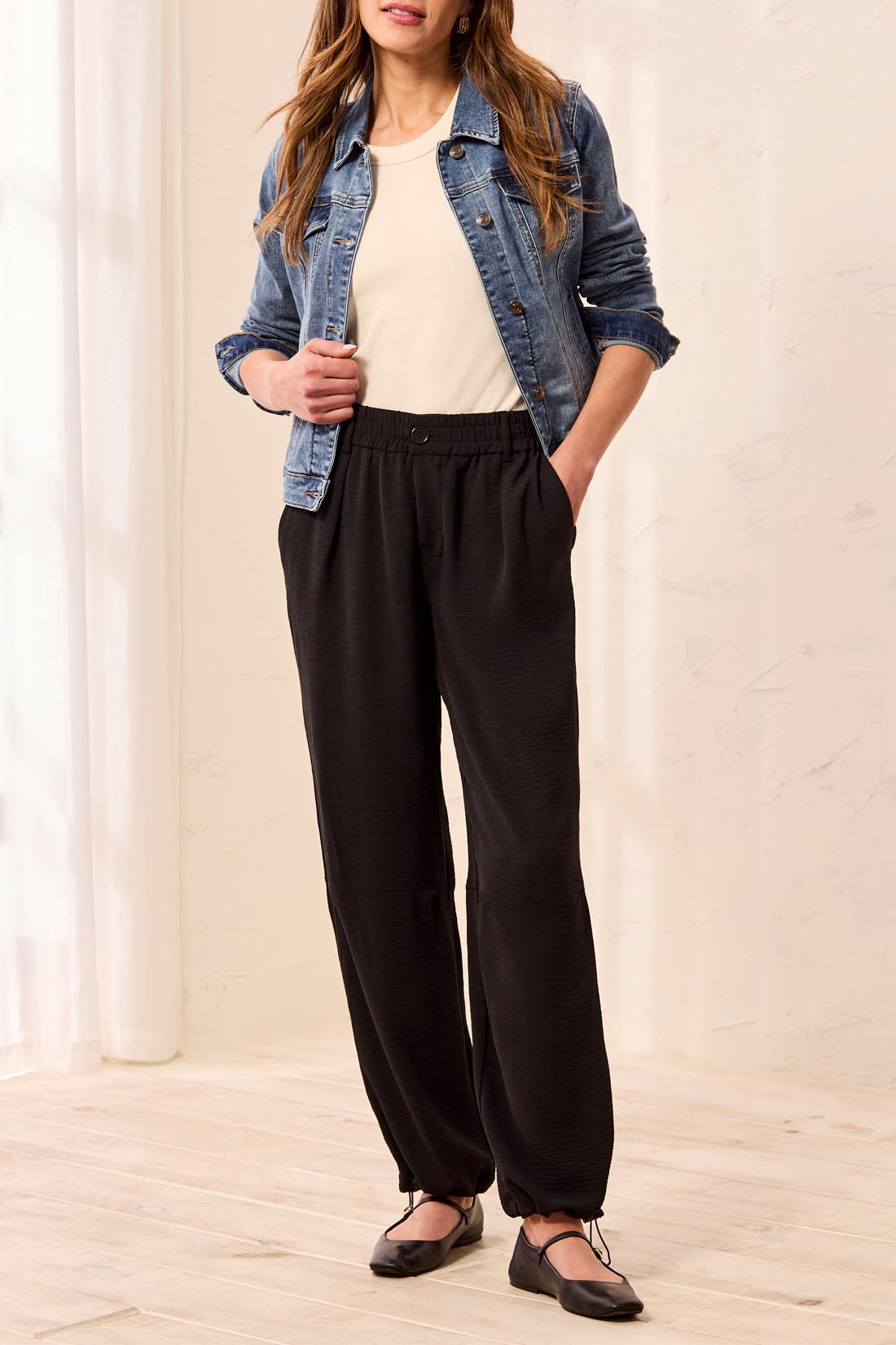 Tribal-Fake Fly Flowy Pant W/Elastic Hem-6249O-0002-Black - The Coach Pyramids