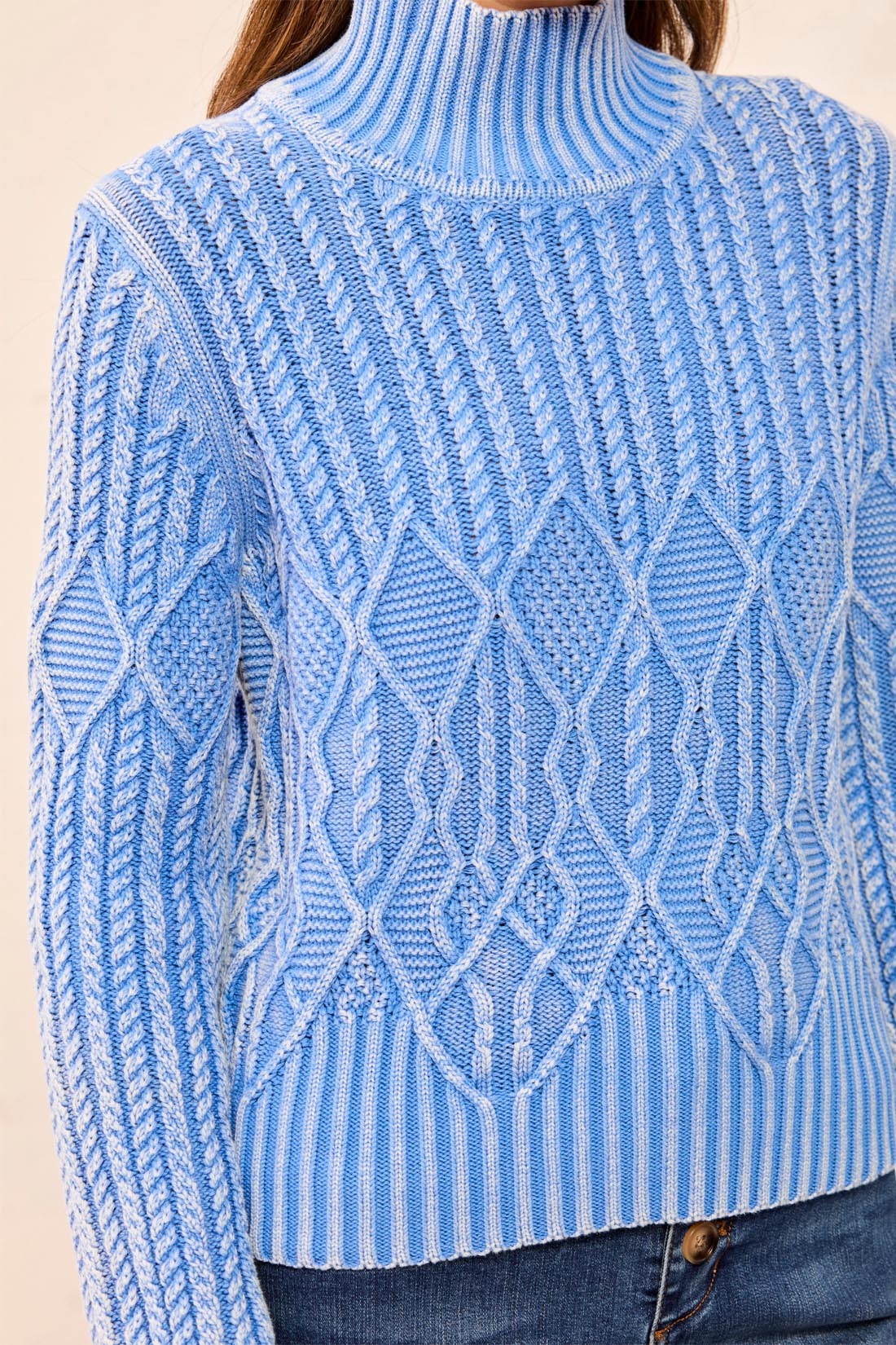 Tribal-Mock Neck Sweater W/Special Wash-6251O-3367-Blue Aura - The Coach Pyramids