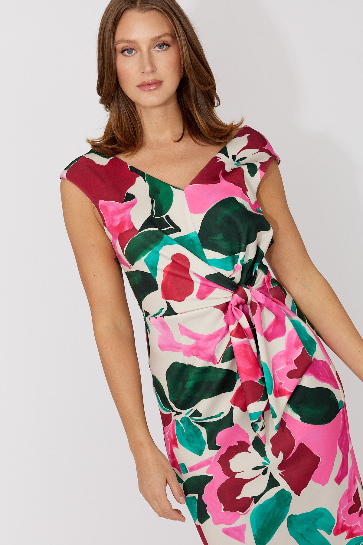 Frank Lyman-266394-Knit Dress-Pink/Ocean Green - The Coach Pyramids