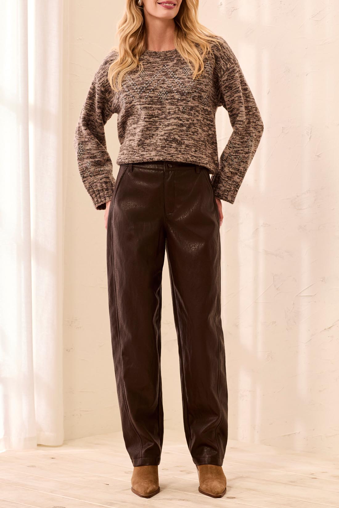 Tribal-Barrel PU Pant W/Side Insert-6288O-1297-Saddle Brown - The Coach Pyramids