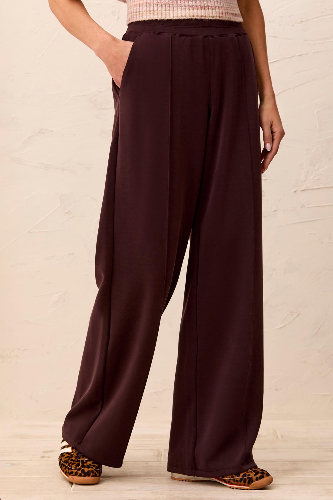 Tribal-Wide Leg Pant W/Pintucks And Back Pockets-6295O-1297-Saddle Brown - The Coach Pyramids