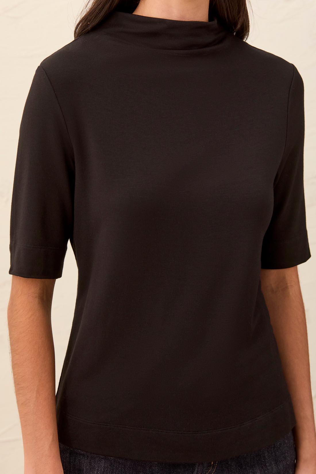 Tribal-Funnel Neck Elbow Sleeve Knit Top-6300O-0002-Black - The Coach Pyramids