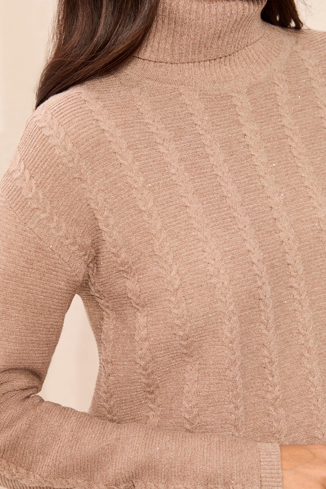 Tribal-T Neck Cable Stitch Sweater W/Side Slits-6309O-3407-Pashmina - The Coach Pyramids