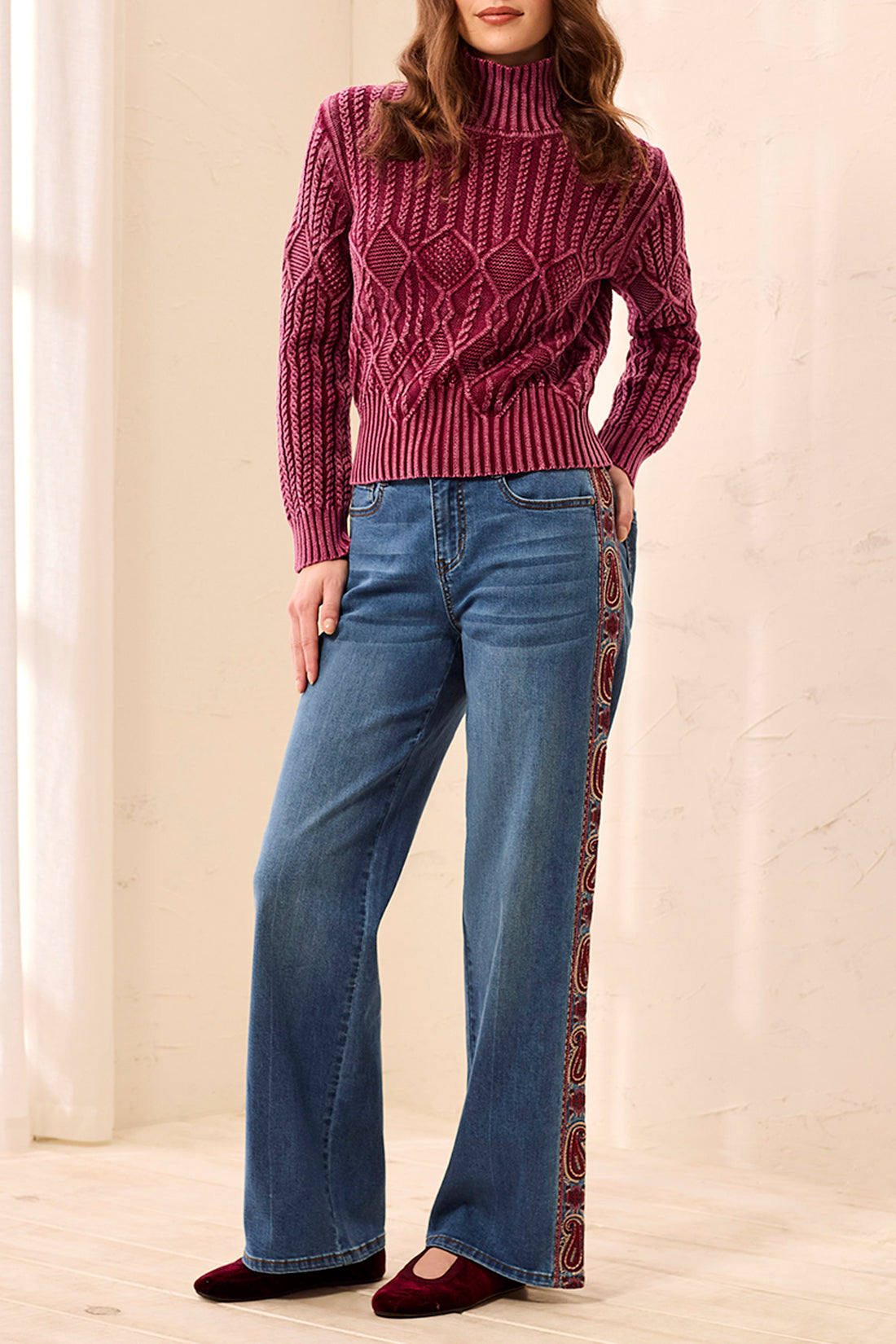 Tribal-Audrey Wide Denim W/Fancy Embroidery-6339O-1558-French Blue - The Coach Pyramids