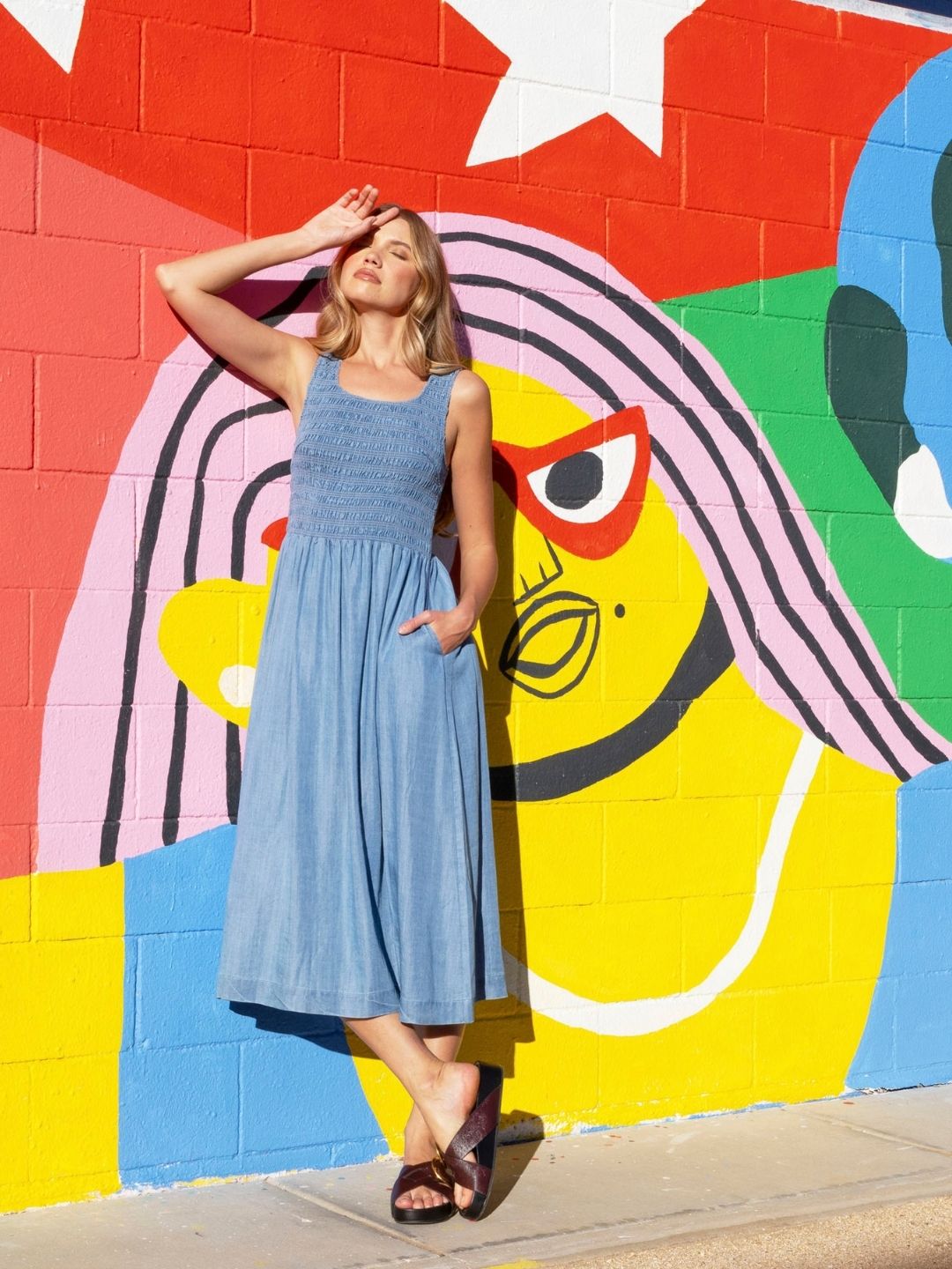 Charlie B-C3235-996-Sleeveless Maxi Dress W/Smocked Bodice-Soft Blue – The  Coach Pyramids