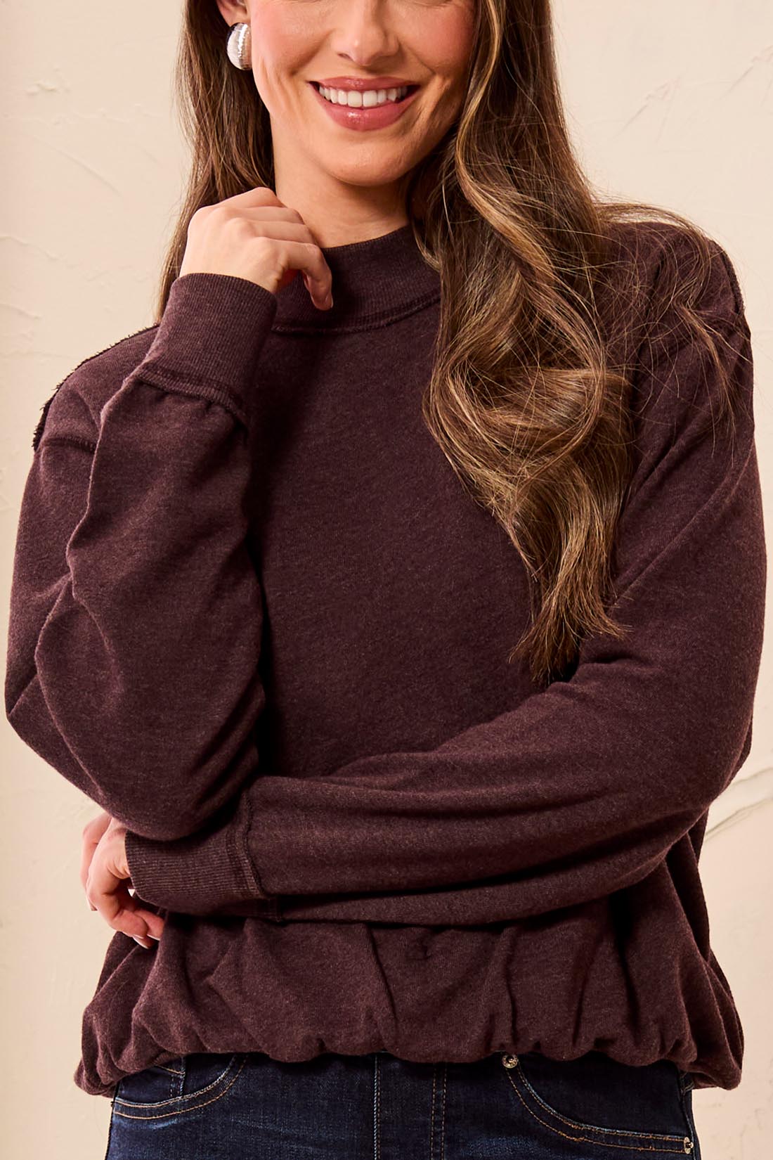 Tribal-Garment Dye Bubble Sweat Shirt W/Rib-6353O-1297-Saddle Brown - The Coach Pyramids