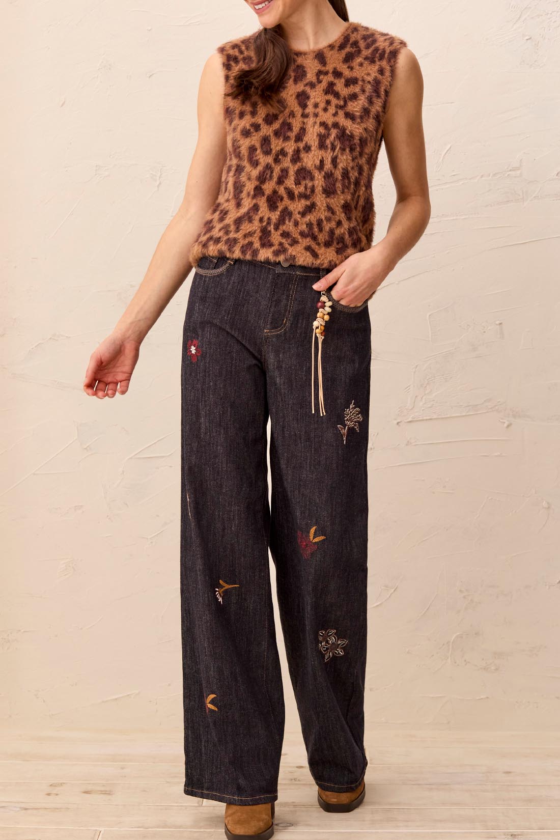 Tribal-Audrey Embroidered Wide Denim W/Charm-6354O-2200-Rinse - The Coach Pyramids