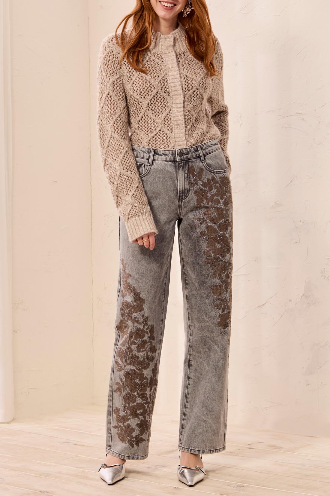 Tribal-Brooke Super Embellished Straight Denim-6357O-2152-Soft Grey - The Coach Pyramids