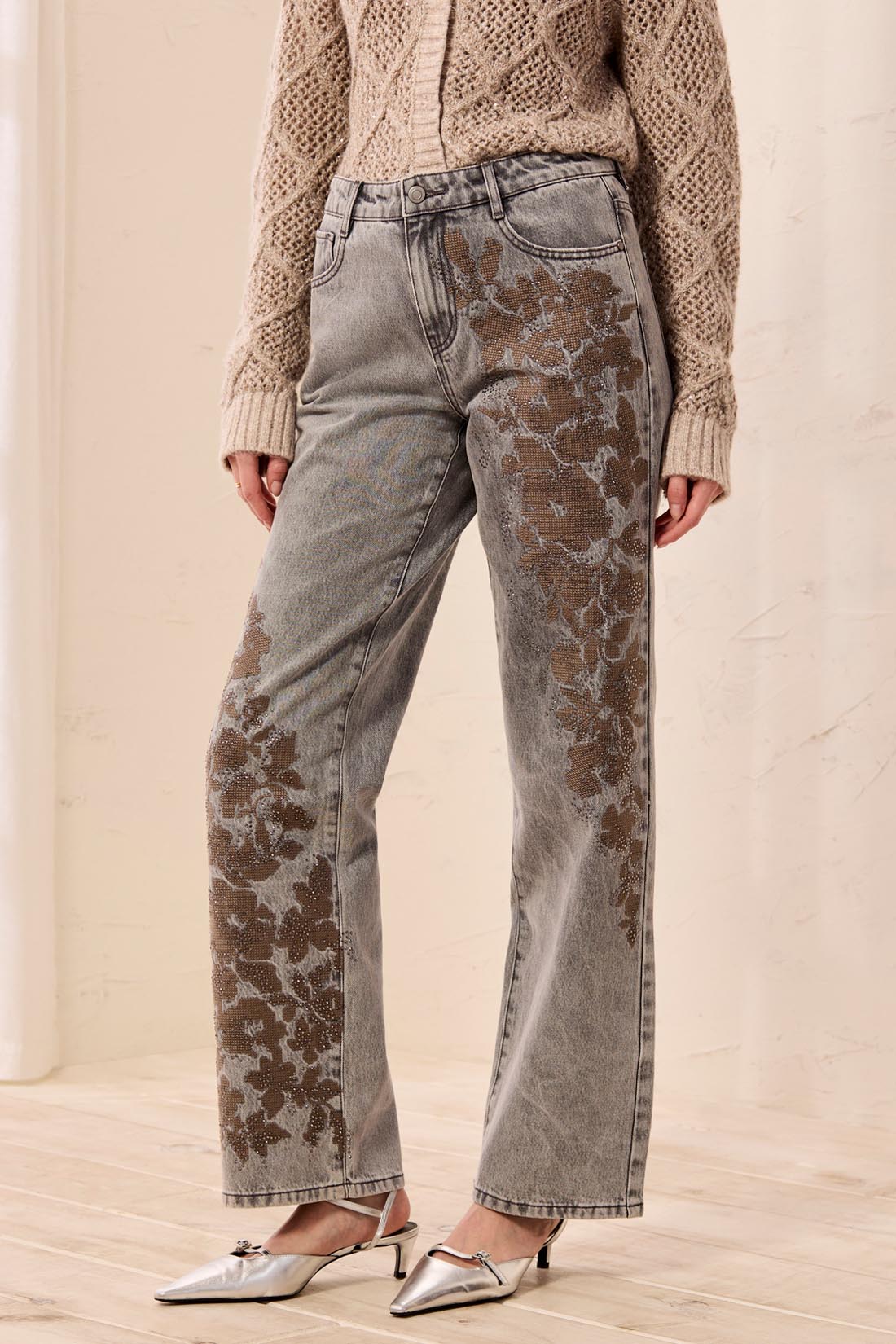 Tribal-Brooke Super Embellished Straight Denim-6357O-2152-Soft Grey - The Coach Pyramids