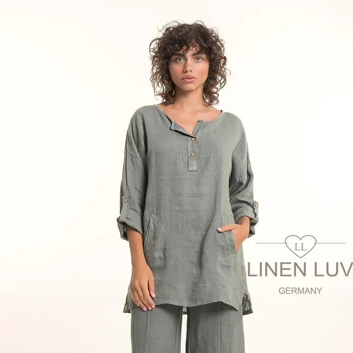 Linen Luv-TP1678-167-French Linen Blouse-Sage - The Coach Pyramids