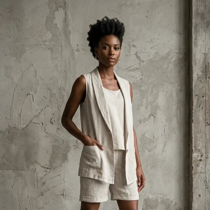 Linen Luv-TP1737-9-French Linen Vest-Beige - The Coach Pyramids