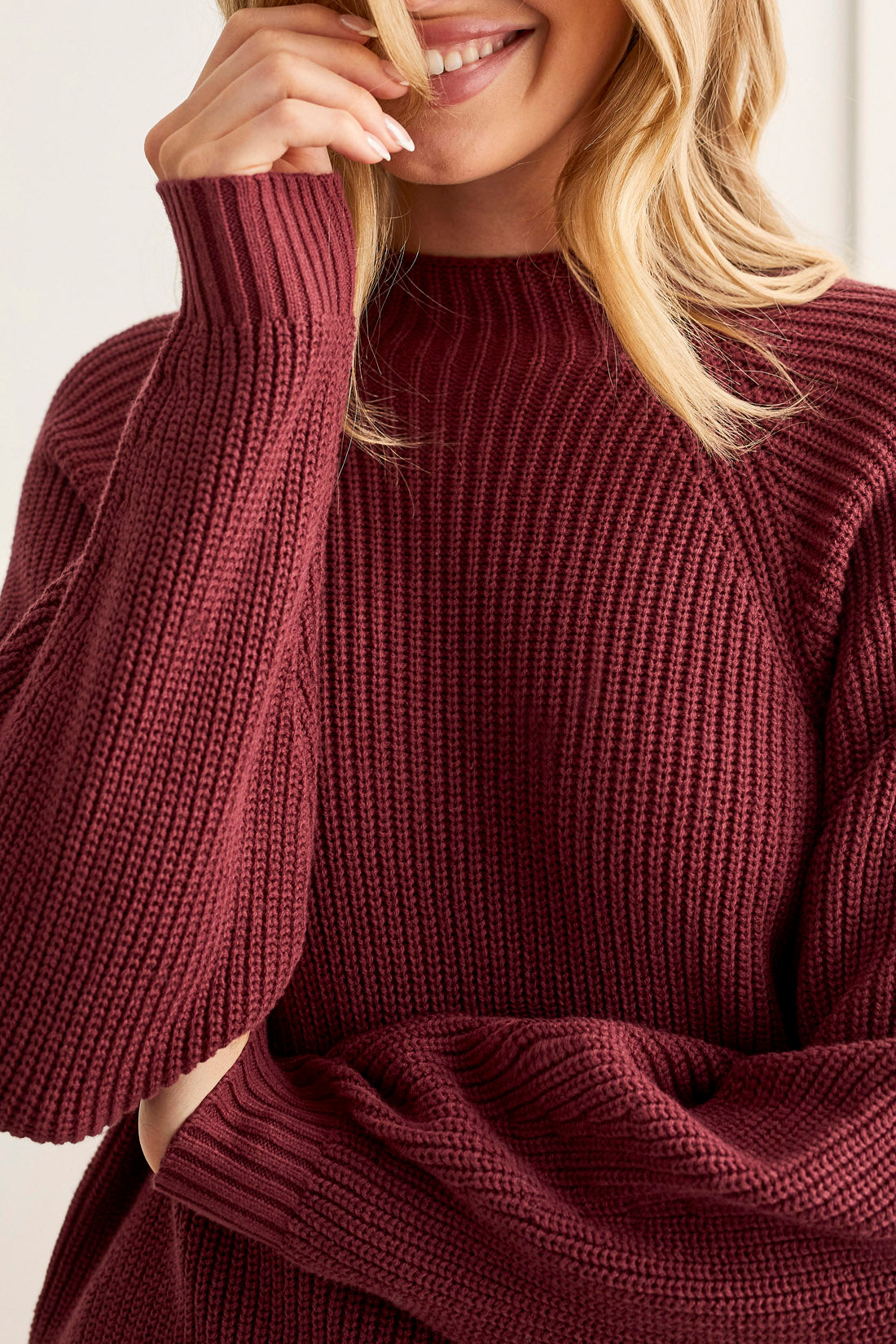 Tribal  Fall/Winter 2023-7515O/4647-Tunic Sweater- Red Wine - The Coach Pyramids