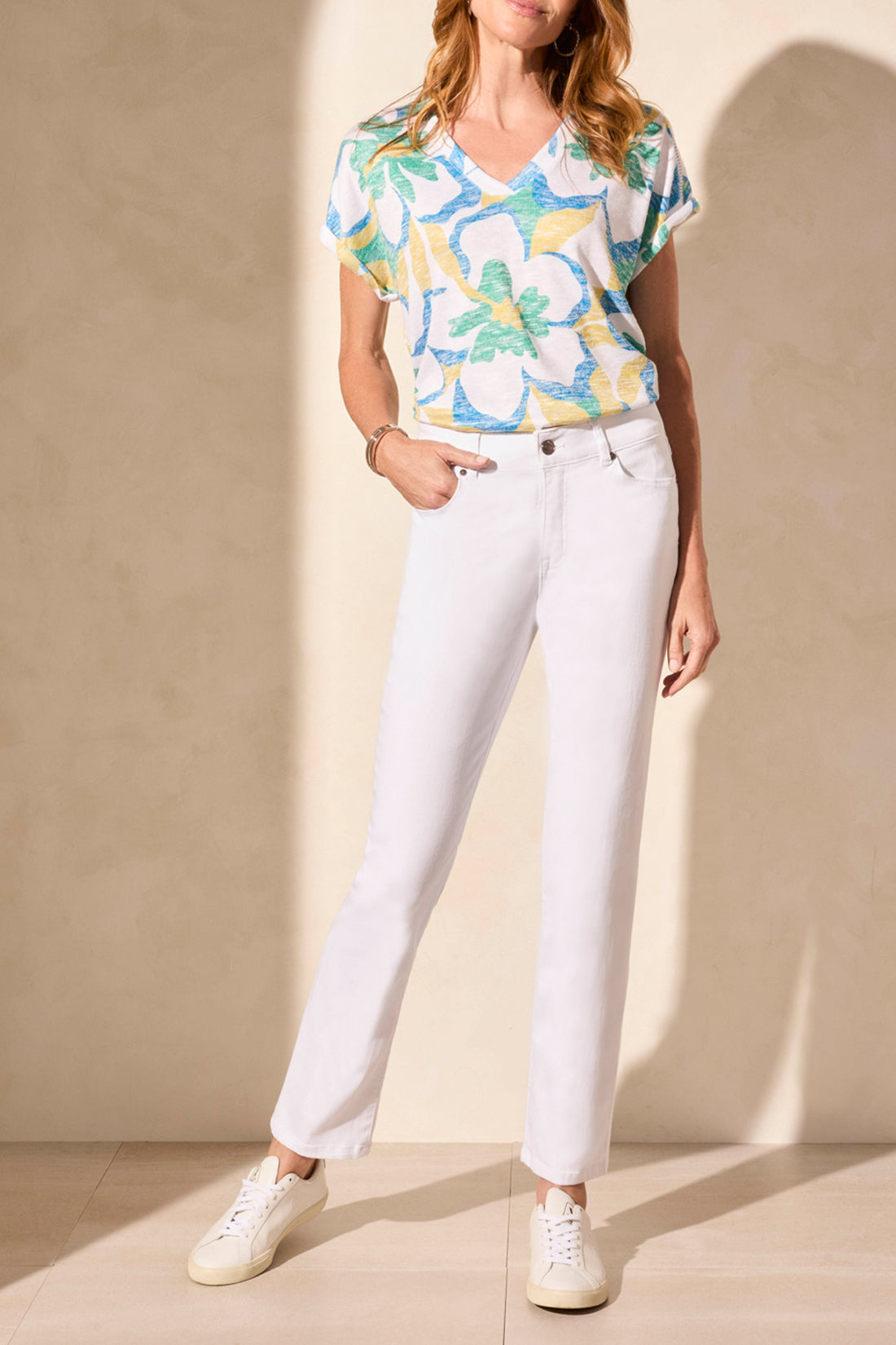 Tribal Spring/Summer 2025-7572O-5050W-Sophia 32 Inch Straight Leg Jeans-White - The Coach Pyramids