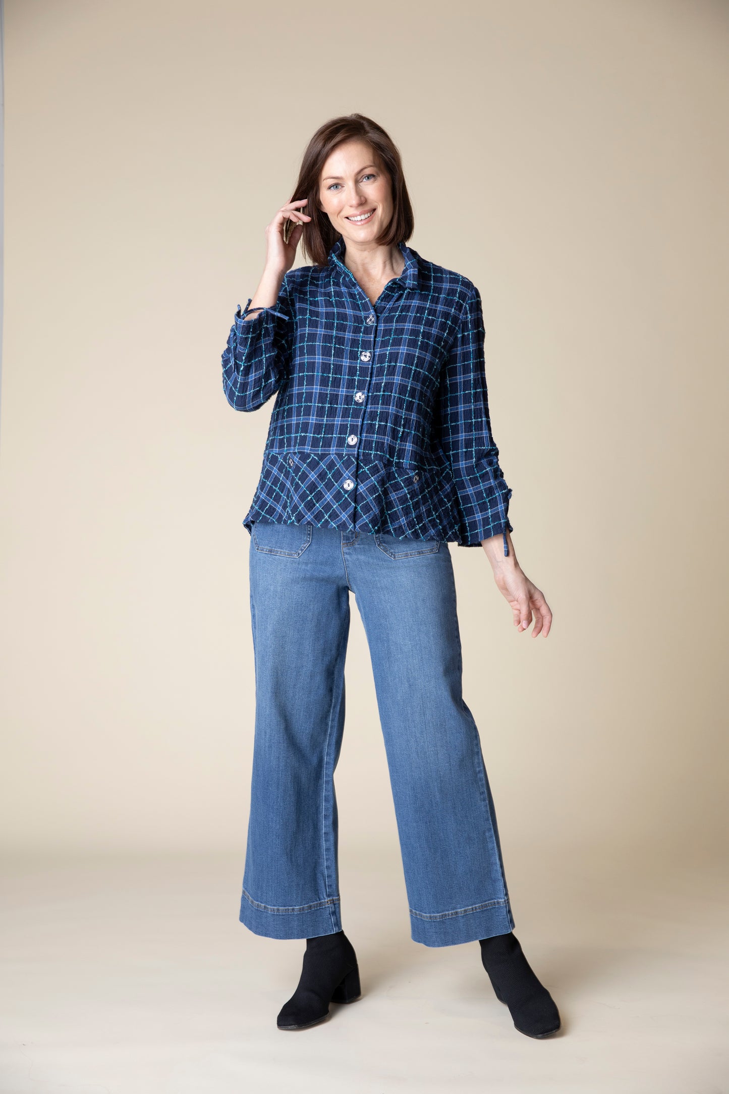 Habitat Fall 2024-H75918-Ruched Sleeve Jacket-Navy - The Coach Pyramids