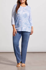 Tribal  Spring/Summer 2024-7629V-1619-Mixed Print Top-Denim Blue - The Coach Pyramids