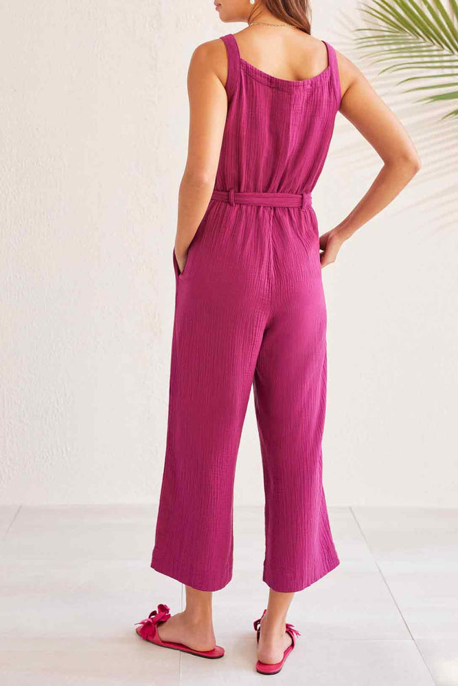 Tribal  Spring/Summer 2024-7676O-4555-Belted Jumpsuit-Plum - The Coach Pyramids