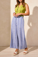 Tribal Spring/Summer 2025-7704O-4400-Linen Blend Striped Flowy Pants-Calypso Blue