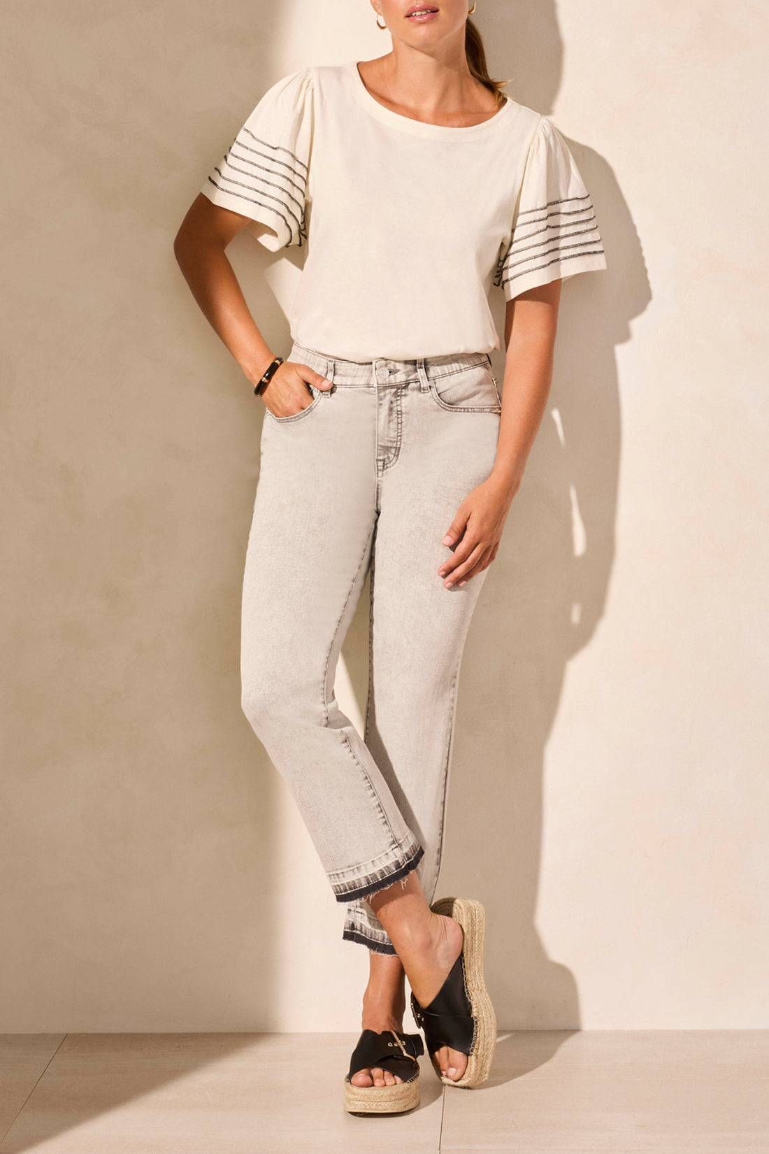 Tribal Spring/Summer 2025-7735O-2020-Sophia Curvy Micro Flare Crop Jeans-Shadow Mist - The Coach Pyramids
