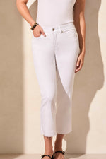 Tribal Spring/Summer 2025-7735O-2020W-Sophia Curvy 25 Inch Flared Jeans W/Distressed Hem -White