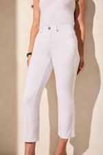 Tribal Spring/Summer 2025-7735O-2020W-Sophia Curvy 25 Inch Flared Jeans W/Distressed Hem -White