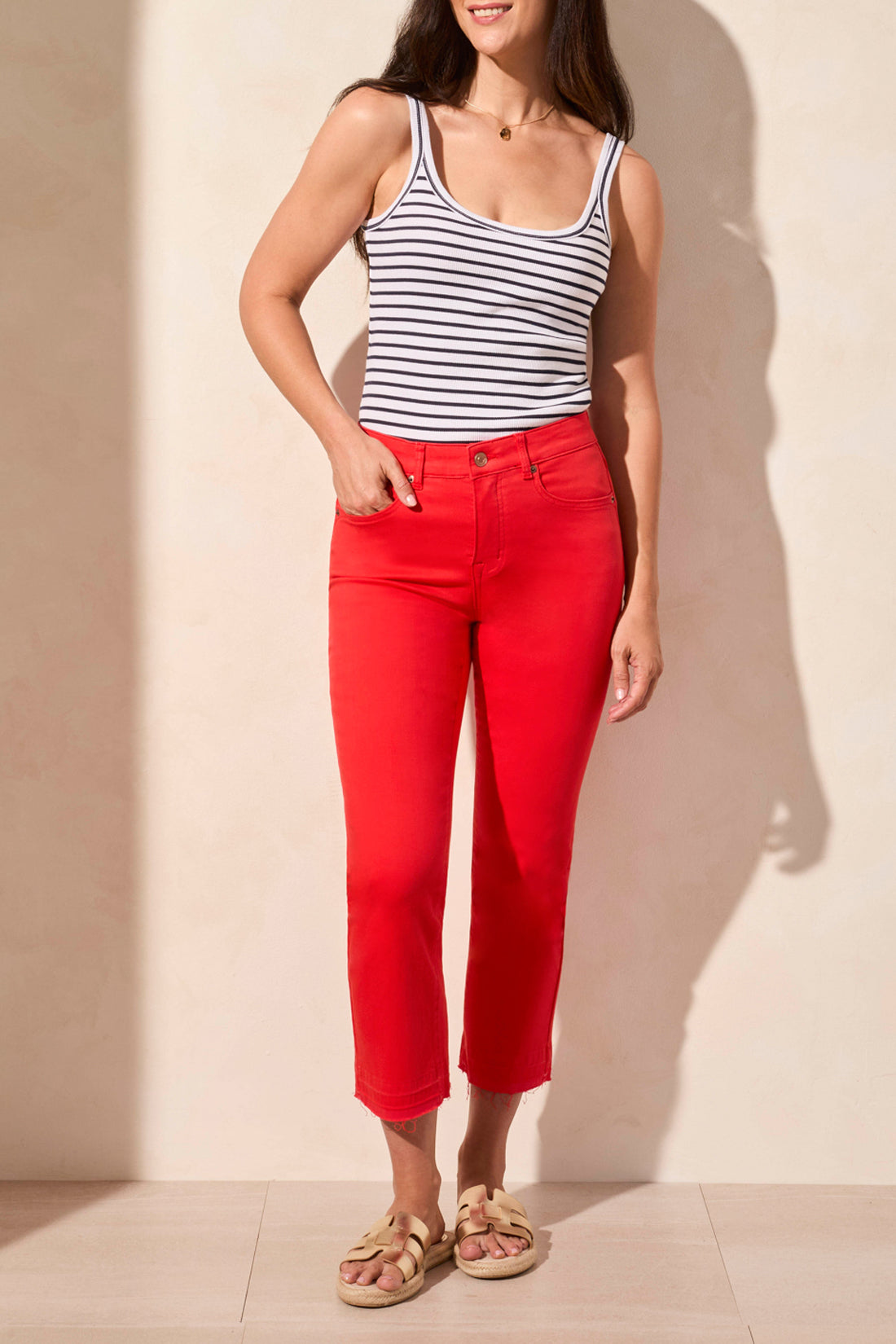 Tribal Spring/Summer 2025-7735O-2020W-Sophia Curvy 25 Inch Flared Jeans W/Distressed Hem-Bay Berry - The Coach Pyramids