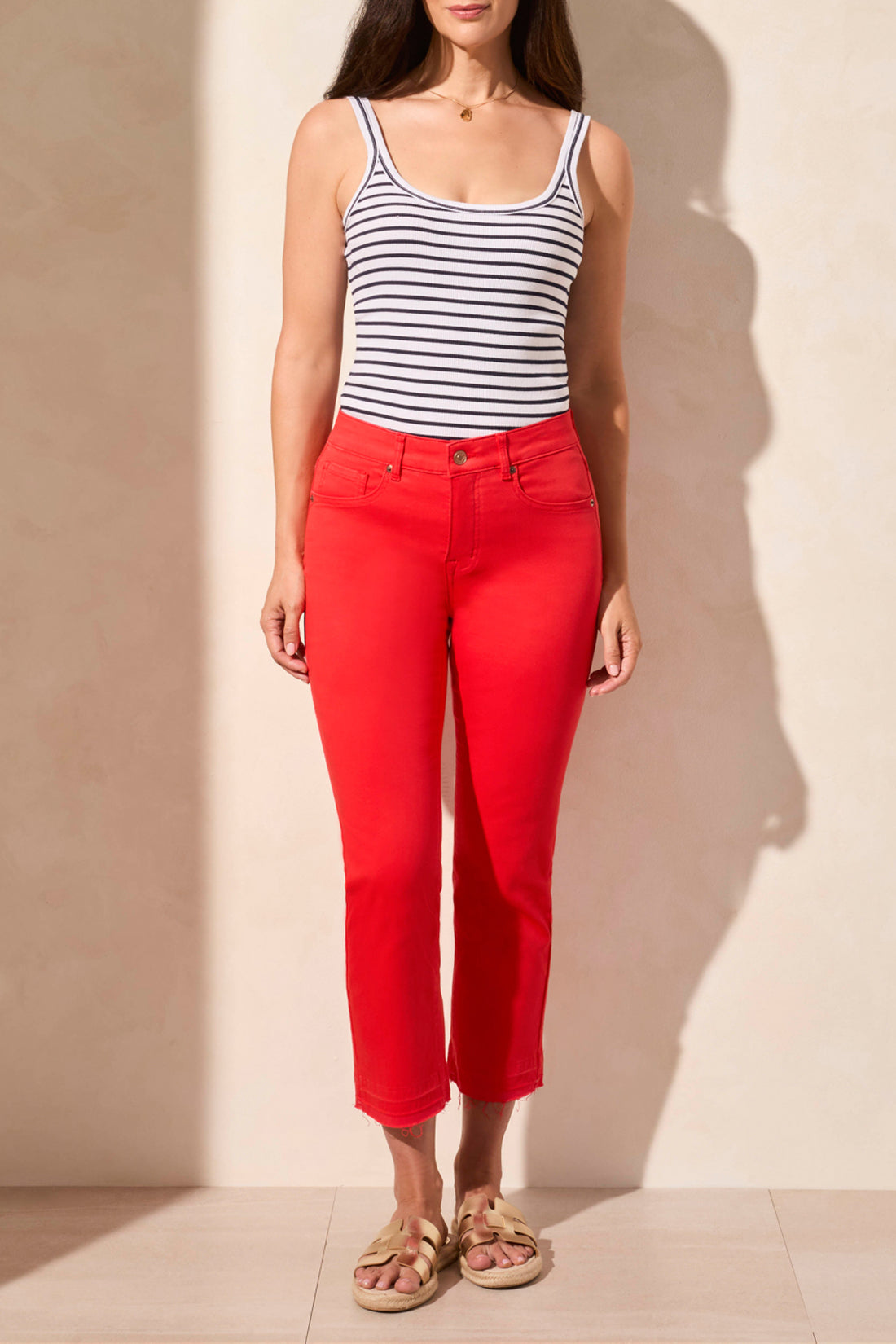 Tribal Spring/Summer 2025-7735O-2020W-Sophia Curvy 25 Inch Flared Jeans W/Distressed Hem-Bay Berry - The Coach Pyramids