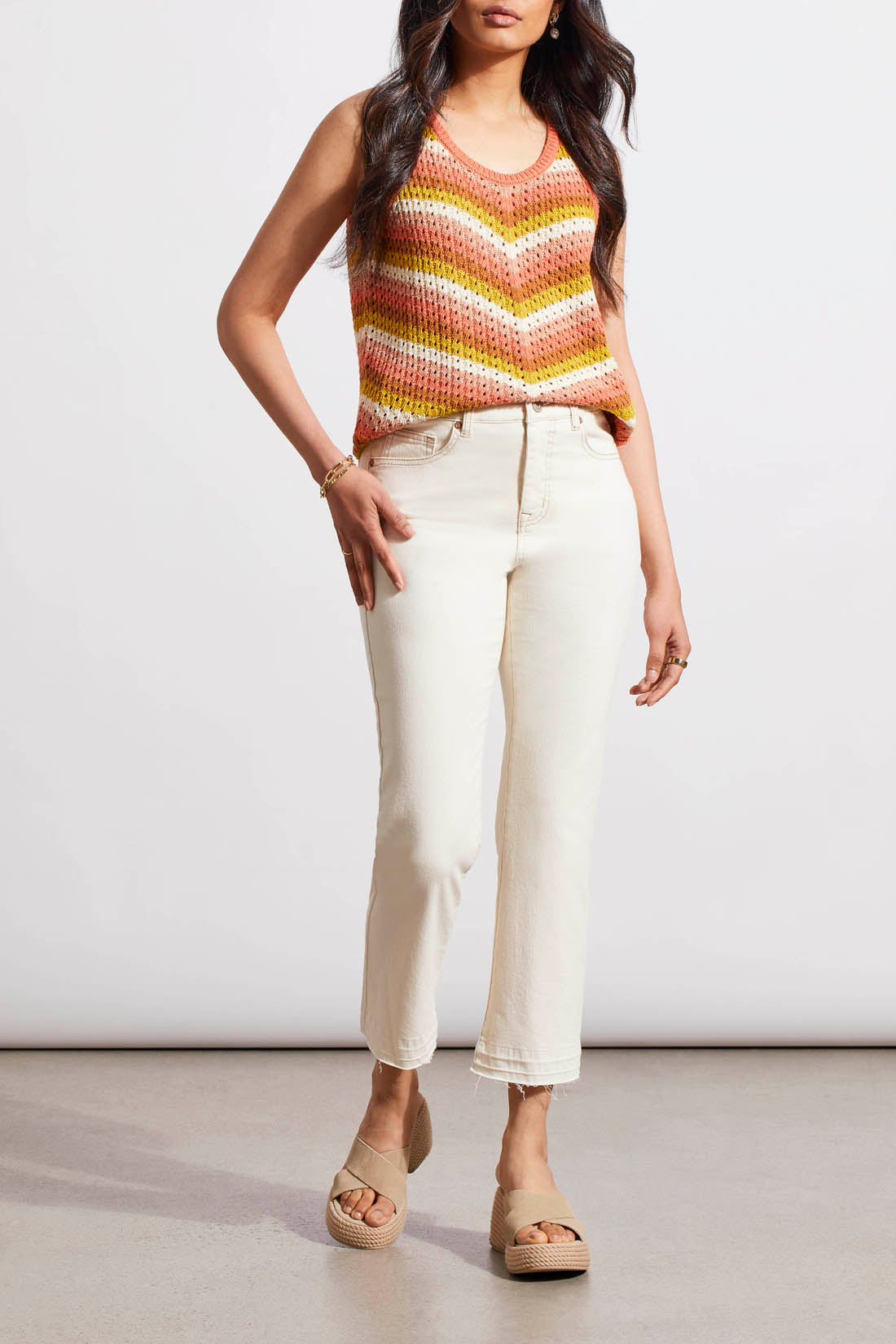 Tribal  Spring/Summer 2024-7735O-4744-Flare Crop Jeans-Ecru - The Coach Pyramids