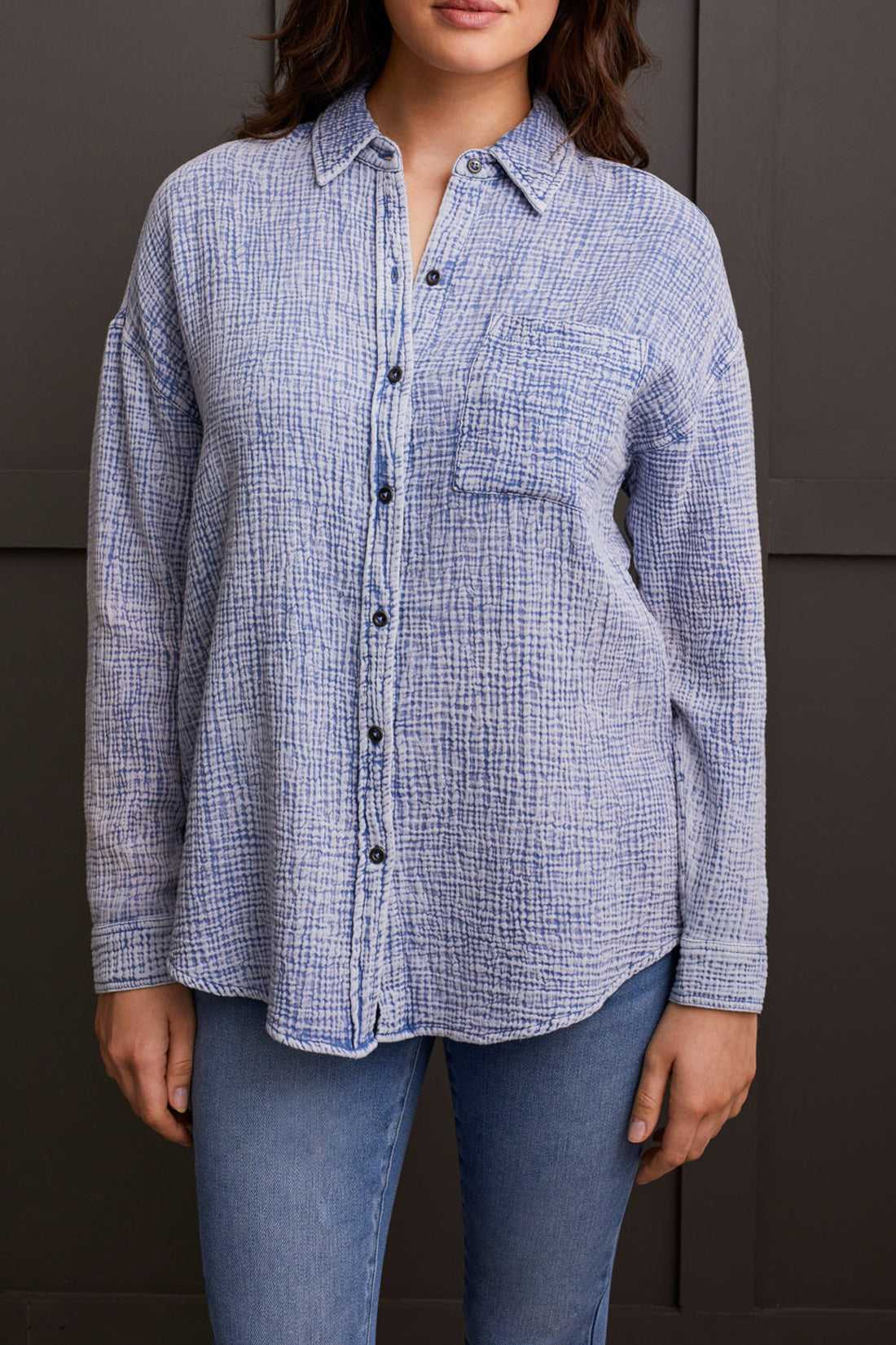 Tribal Fall 2024-7940O/2448-Waffle Button Up Shirt-Blue Jay - The Coach Pyramids