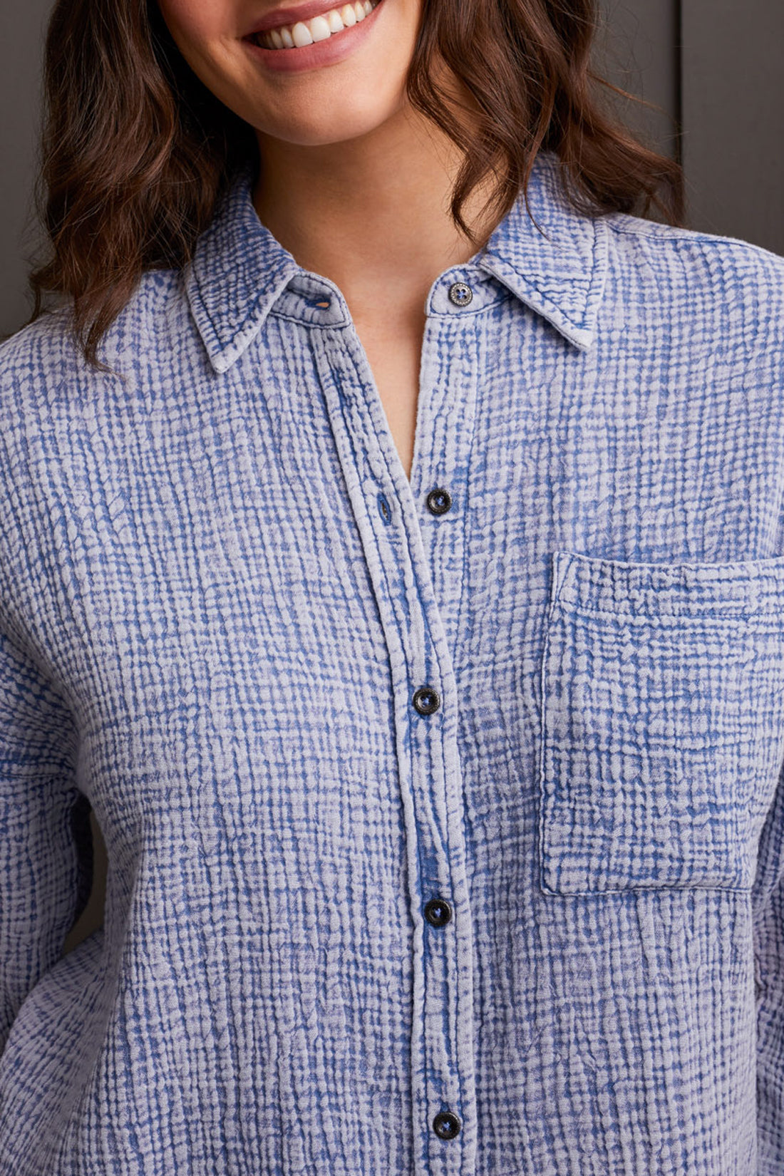 Tribal Fall 2024-7940O/2448-Waffle Button Up Shirt-Blue Jay - The Coach Pyramids