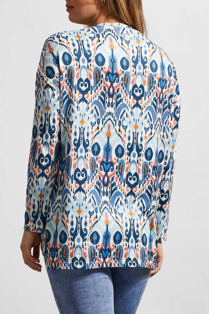 Tribal  Fall/Winter 2023-7979O/4448-V Neck Tunic Top-Blue Wind - The Coach Pyramids