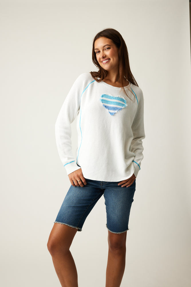 Parkhurst-Spring 2024-80104-Follow Your Heart Sweater-White/Blue Combo - The Coach Pyramids