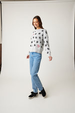 Parkhurst- Fall/Winter 2024-80108-2SR-Paw Print Sweater-Grey/Black