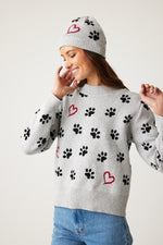 Parkhurst- Fall/Winter 2024-80108-2SR-Paw Print Sweater-Grey/Black