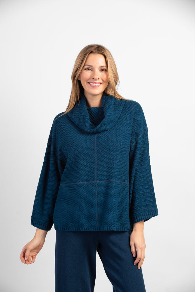 Habitat Fall/Winter 2023-H81023F3-Cowl Neck Poncho-Baltic - The Coach Pyramids