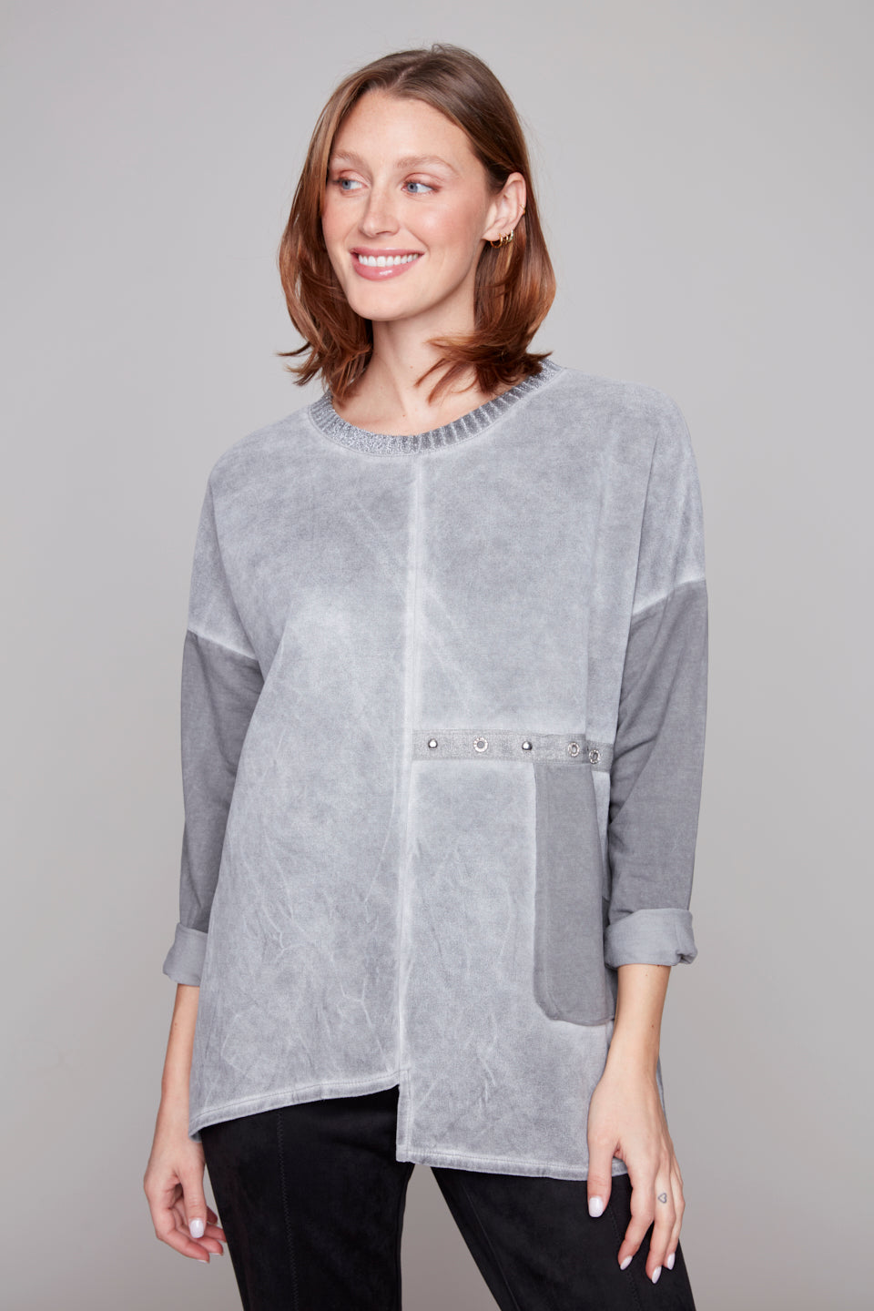 Carre Noir Fall/Winter 2025-8212-066C-Woven Top-Grey - The Coach Pyramids