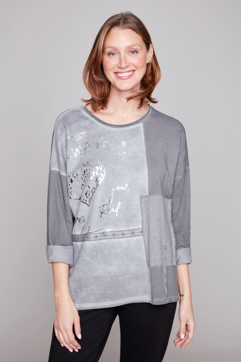 Carre Noir Fall/Winter 2025-8213-066C-Woven Top-Grey - The Coach Pyramids