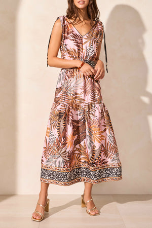 Tribal Spring/Summer 2025-877O-4957-Printed Maxi Dress W/Shoulder Ties-Golden Sun