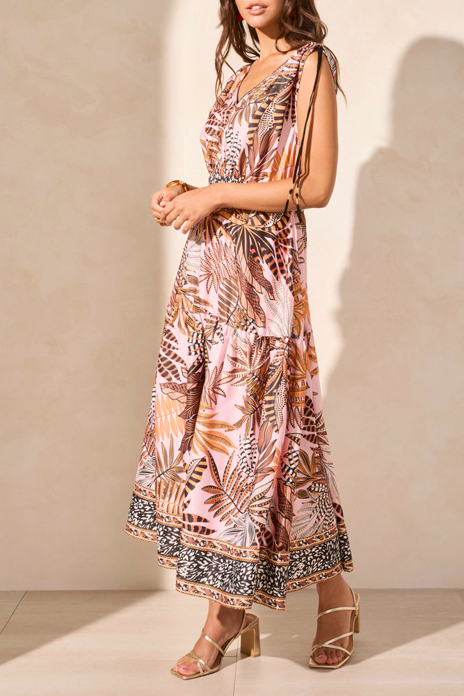 Tribal Spring/Summer 2025-877O-4957-Printed Maxi Dress W/Shoulder Ties-Golden Sun