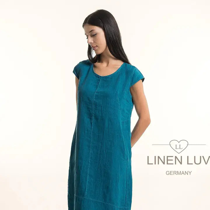 Linen Luv-TP1731-84-French Linen Dress-Petrolio - The Coach Pyramids