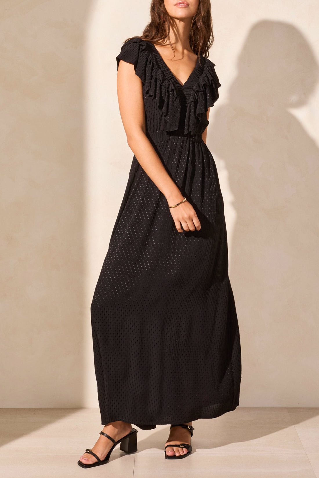 Tribal Spring/Summer 2025-917O-5256-Maxi Dress W/Frill Detail And Back Cut Out-Black - The Coach Pyramids