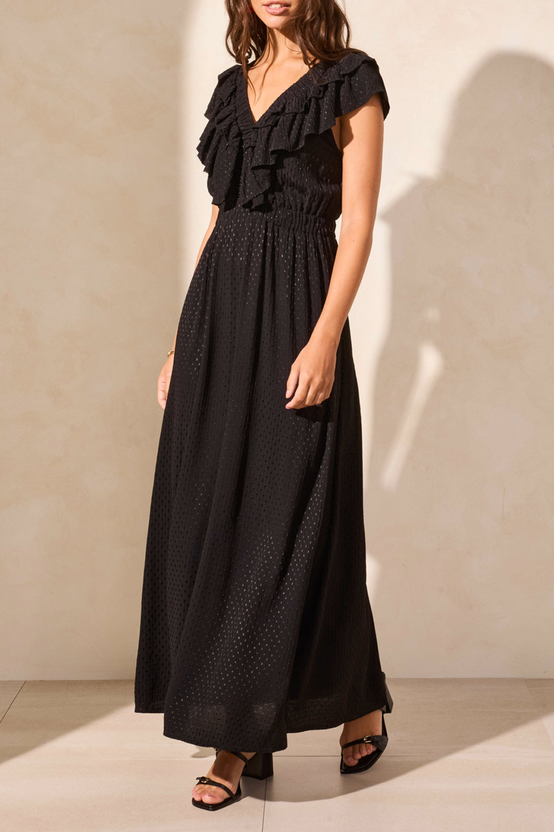 Tribal Spring/Summer 2025-917O-5256-Maxi Dress W/Frill Detail And Back Cut Out-Black - The Coach Pyramids