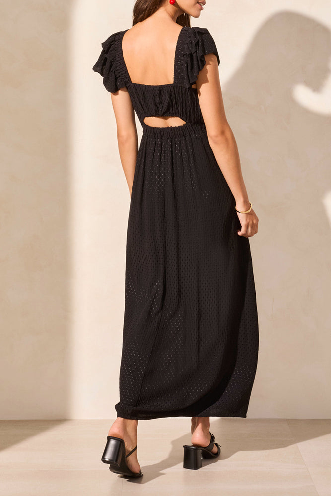 Tribal Spring/Summer 2025-917O-5256-Maxi Dress W/Frill Detail And Back Cut Out-Black