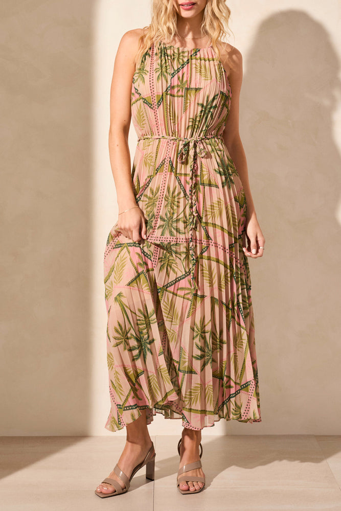 Tribal Spring/Summer 2025-919O-5240-Lined Maxi Plissee Dress-Aloe Leaf