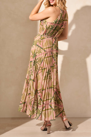 Tribal Spring/Summer 2025-919O-5240-Lined Maxi Plissee Dress-Aloe Leaf