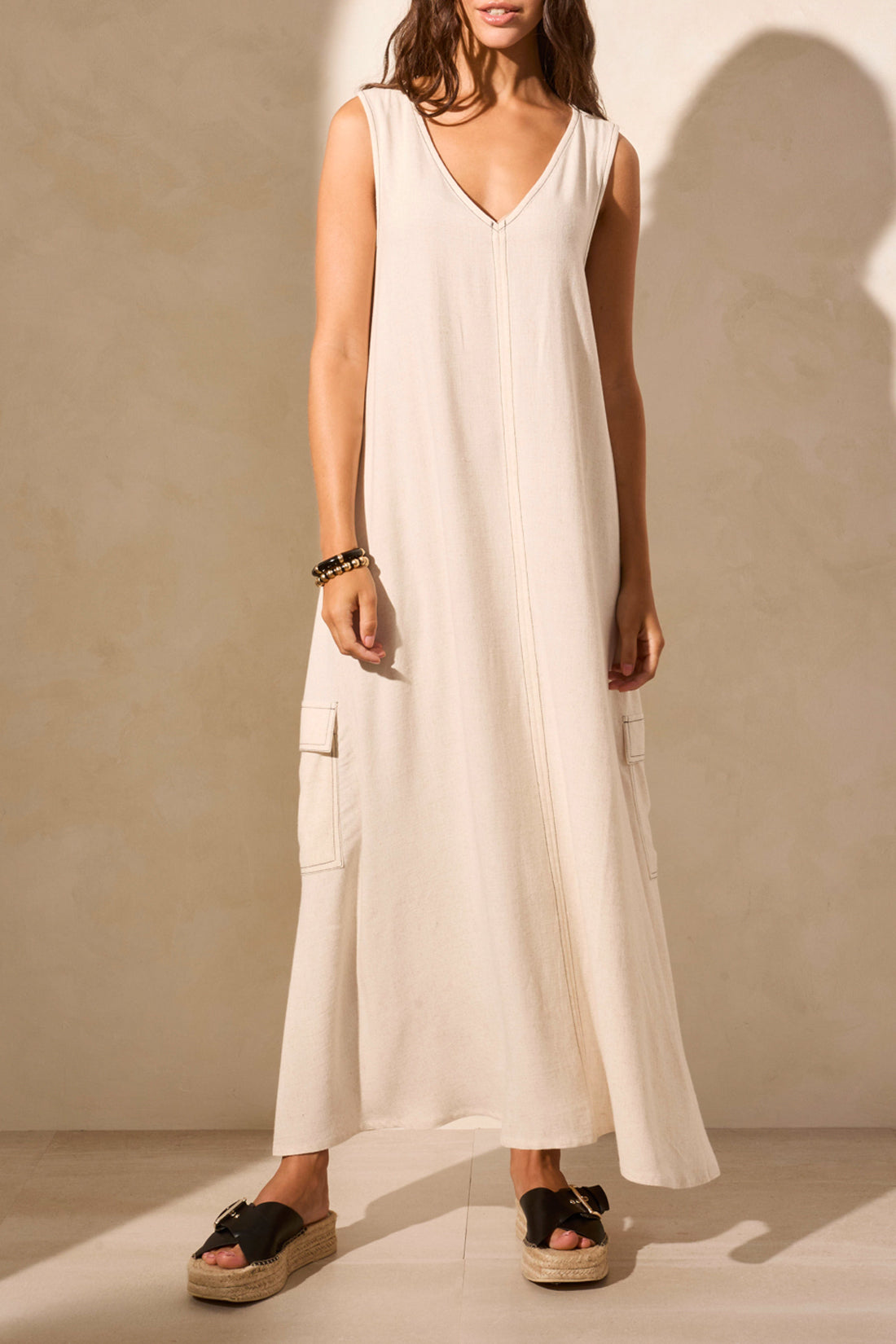 Tribal Spring/Summer 2025-924O-8185-Sleeveless V Neck Cargo Dress-Black - The Coach Pyramids