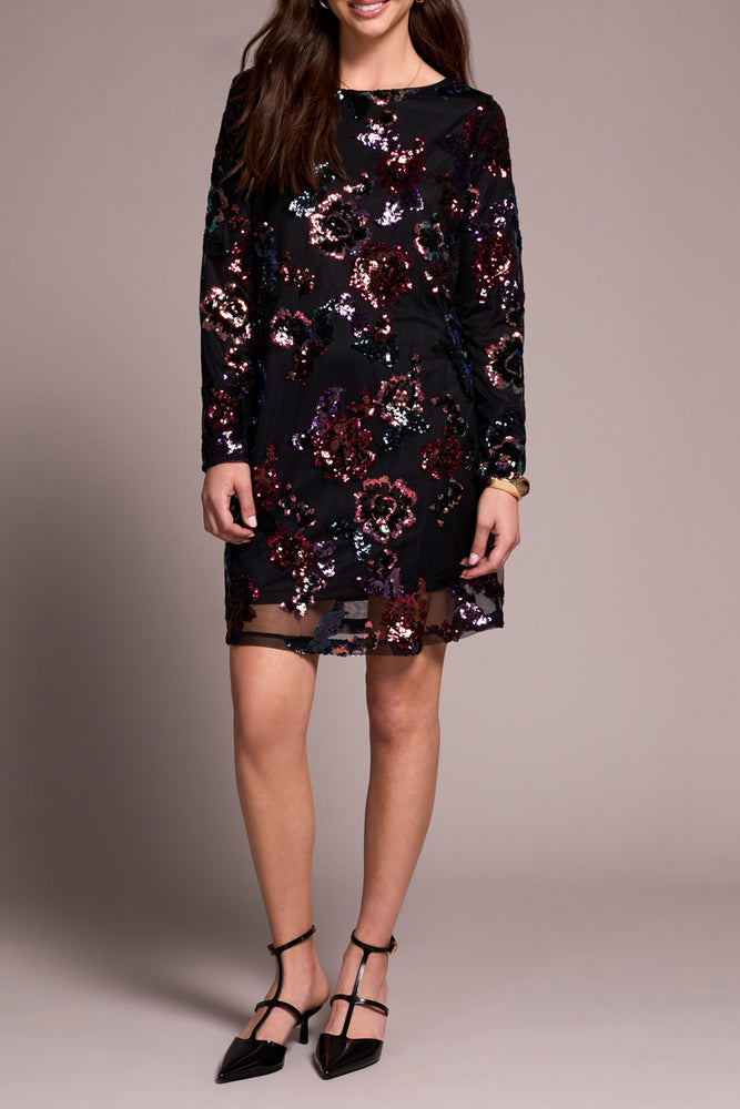 Tribal Fall 2025-945O-5053-Long Sleeve Lined Dress-Black/Multi - The Coach Pyramids