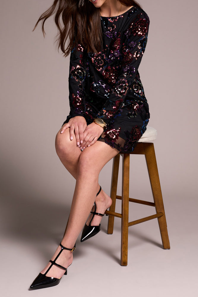 Tribal Fall 2025-945O-5053-Long Sleeve Lined Dress-Black/Multi - The Coach Pyramids